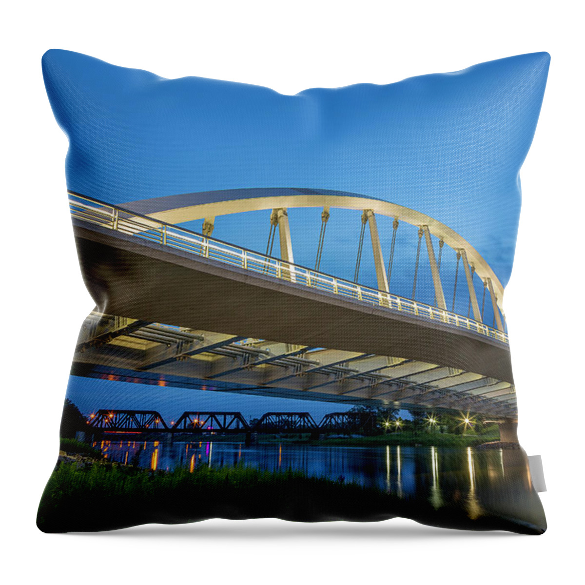 3scape Throw Pillow featuring the photograph Main Street Bridge, Columbus, OH by Adam Romanowicz