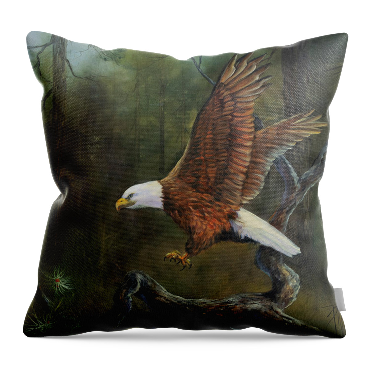 Eagle Throw Pillow featuring the painting Majestic Flight by Lynne Pittard
