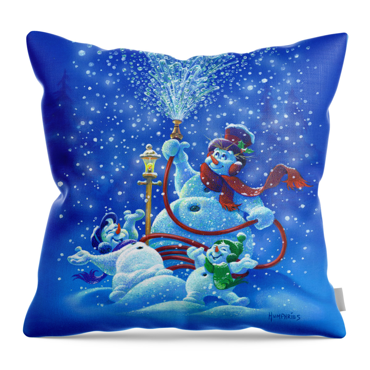 Michael Humphries Throw Pillow featuring the painting Making Snow by Michael Humphries