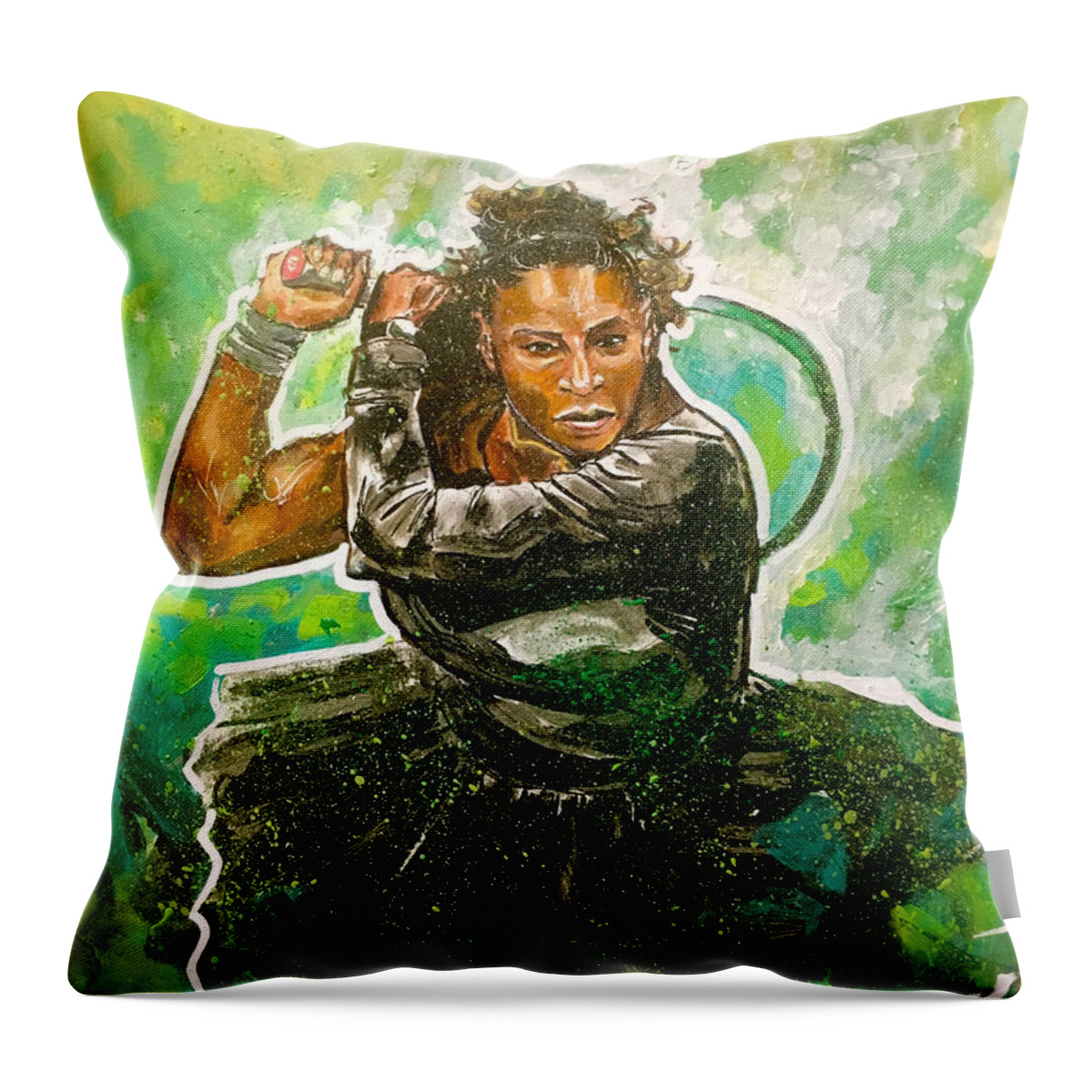 Serena Williams Throw Pillow featuring the painting Mama Said Knock You Out by Joel Tesch