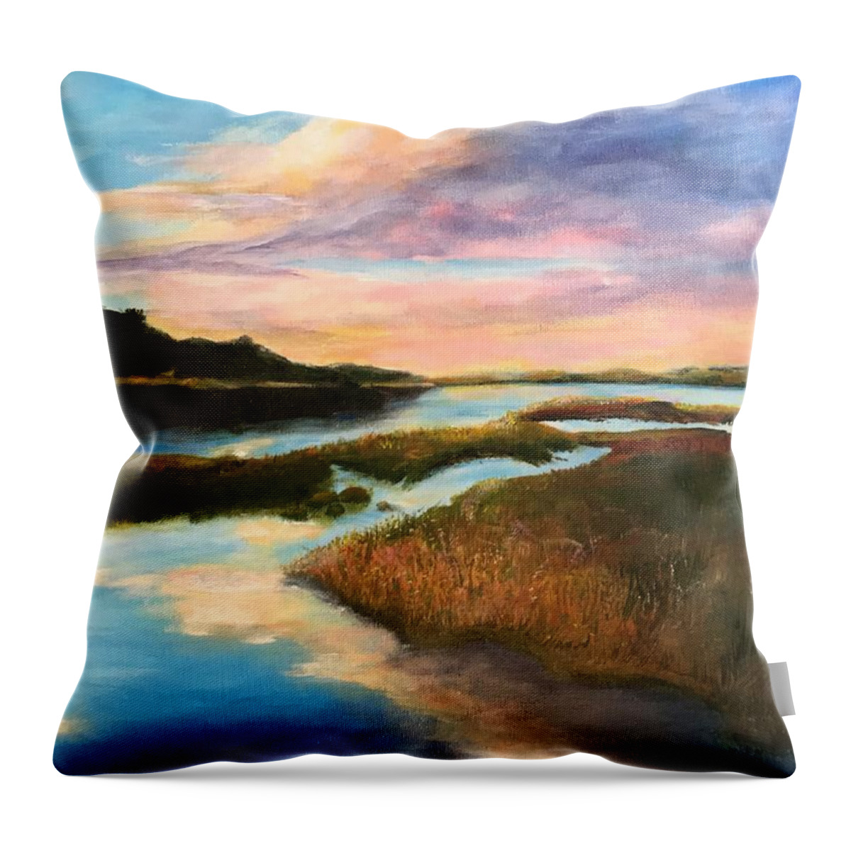 Marsh Throw Pillow featuring the painting Marsh Reflections by Deborah Naves