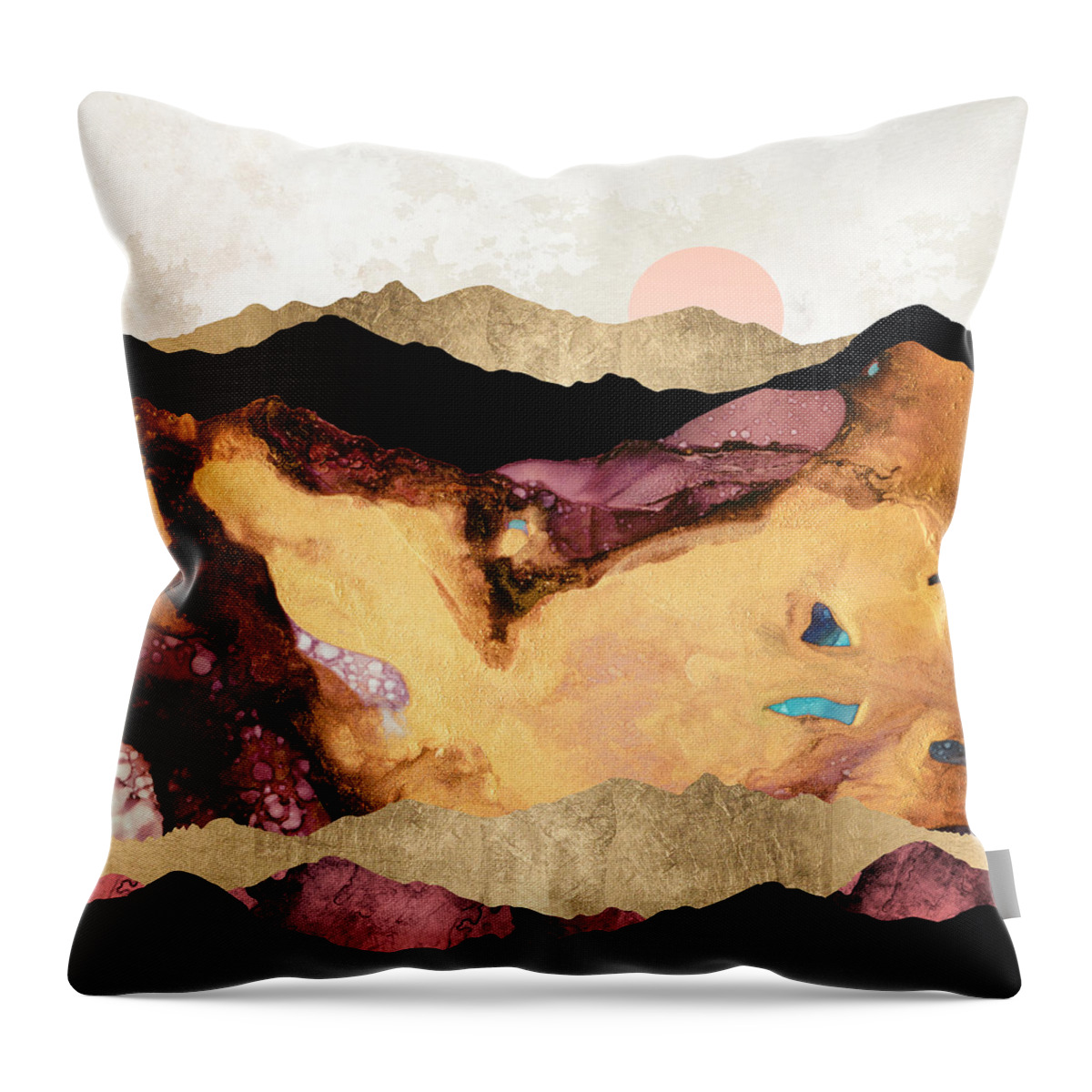 Mauve Throw Pillow featuring the digital art Mauve and Gold Mountains by Spacefrog Designs