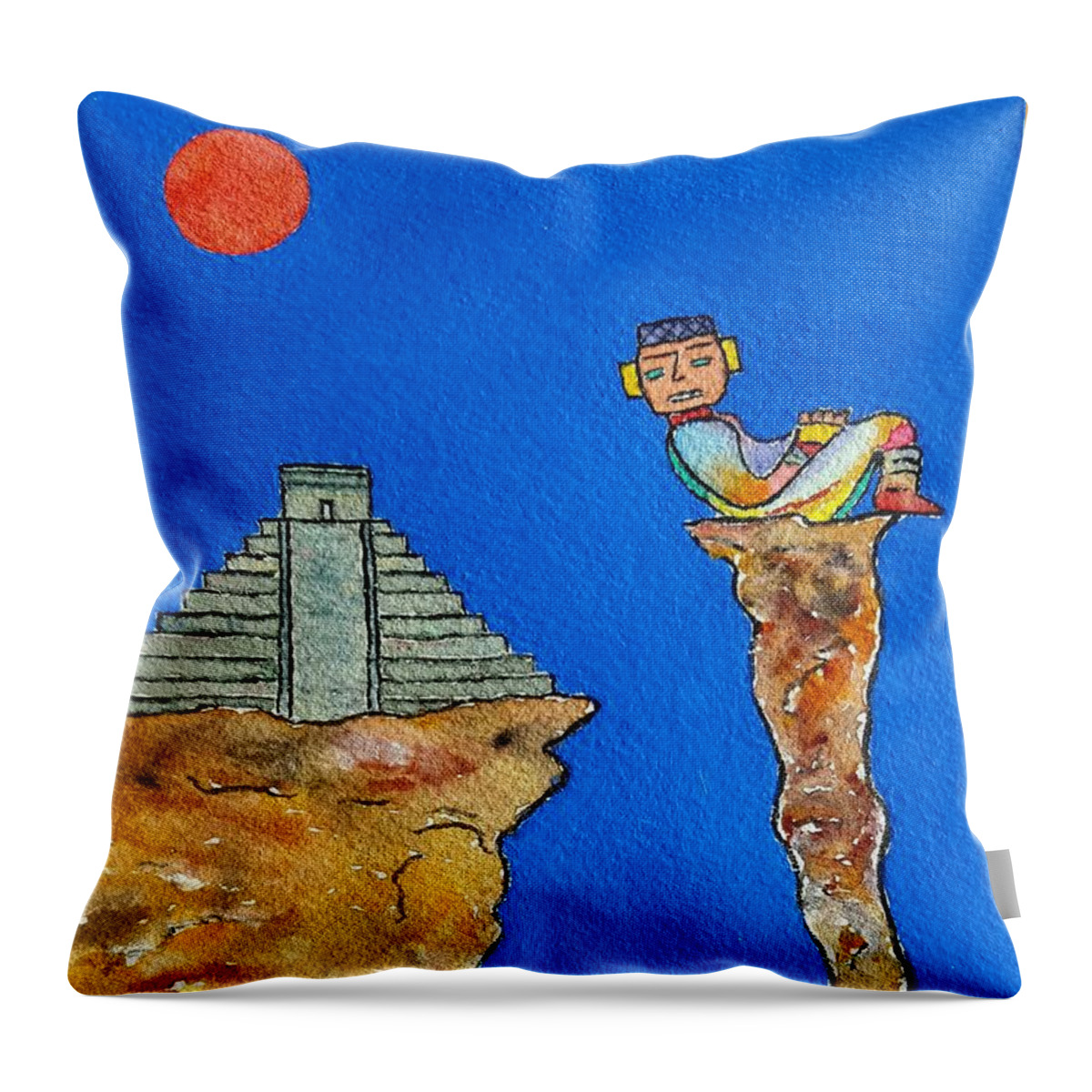 Watercolor Throw Pillow featuring the painting Mayan Sun Lore by John Klobucher