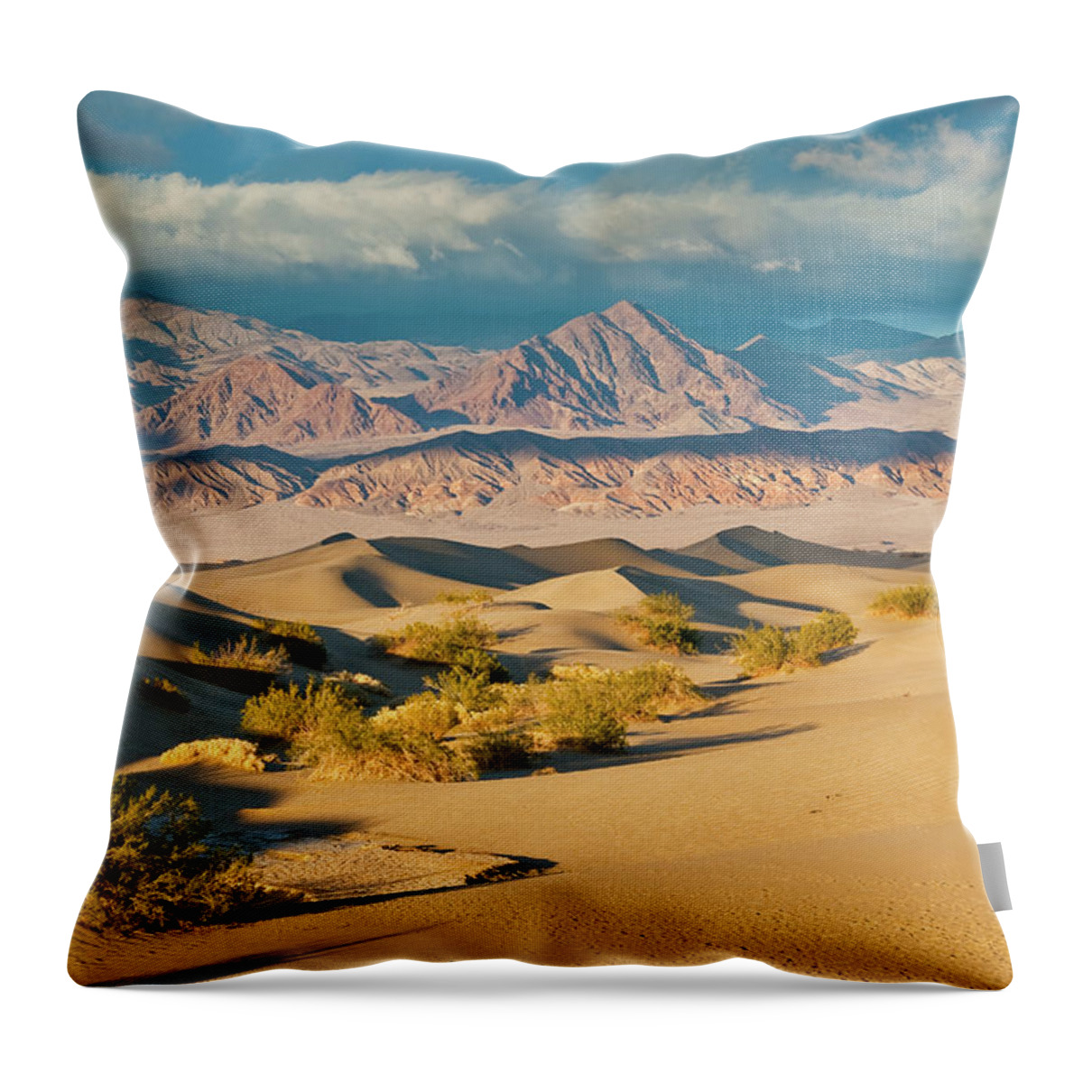 Amargosa Range Throw Pillow featuring the photograph Mesquite Flat Sand Dunes at Sunset by Jeff Goulden