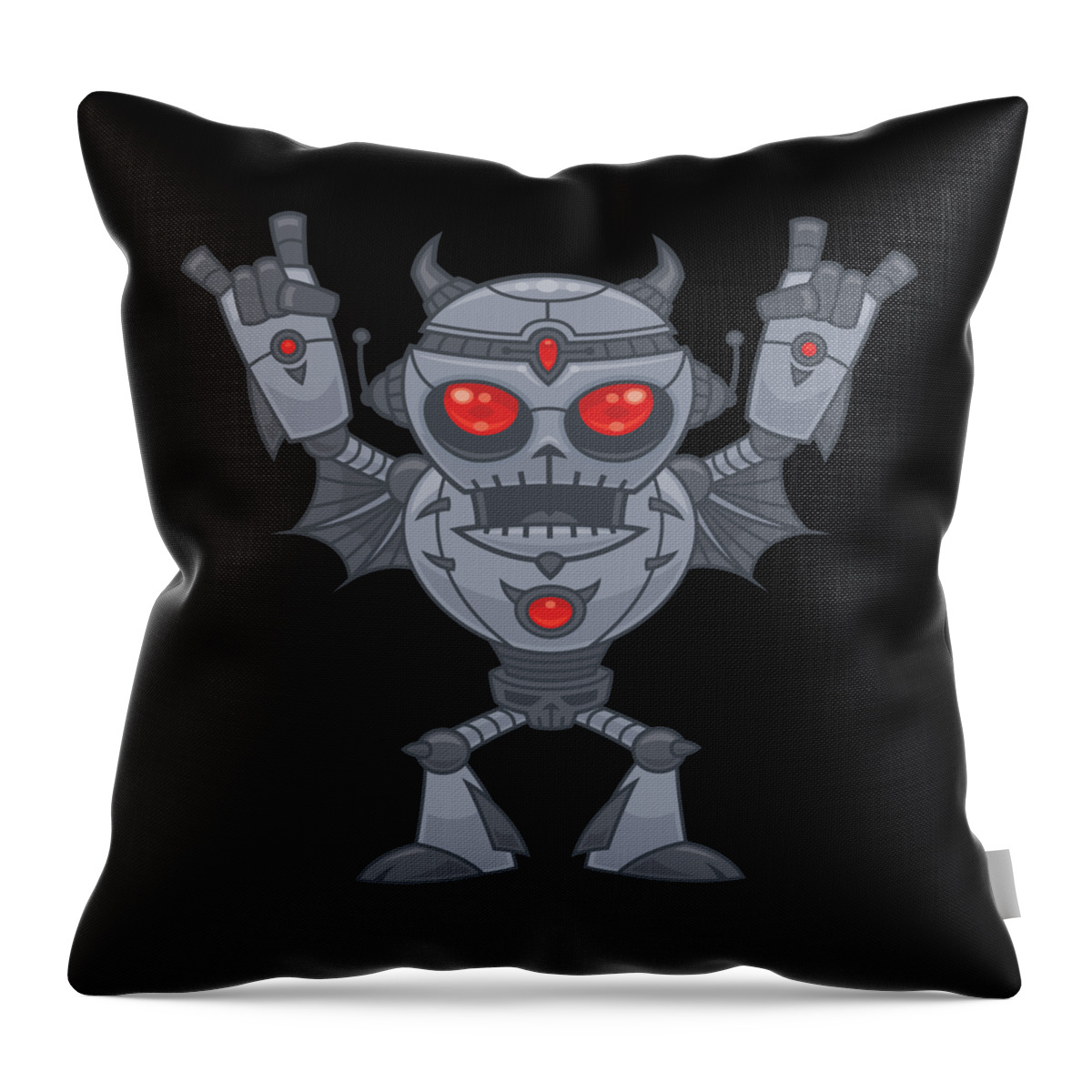 Robot Throw Pillow featuring the digital art Metalhead - Heavy Metal Robot Devil by John Schwegel