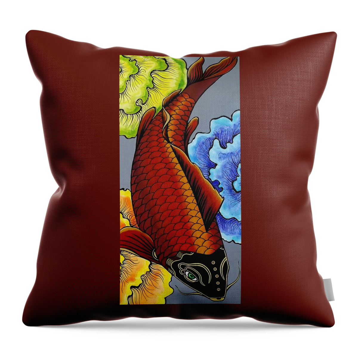  Throw Pillow featuring the painting Metallic Koi Fish by Bryon Stewart