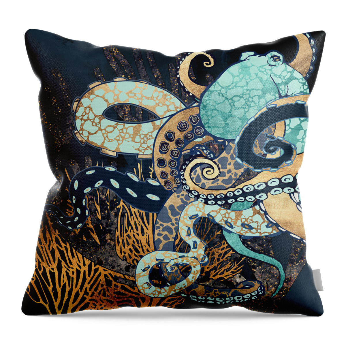 Digital Throw Pillow featuring the digital art Metallic Octopus II by Spacefrog Designs