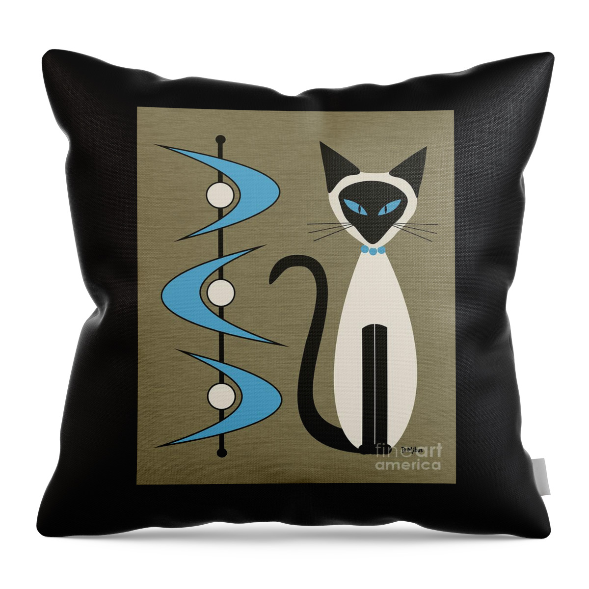 Mid Century Modern Throw Pillow featuring the digital art Mid Century Siamese with Boomerangs by Donna Mibus