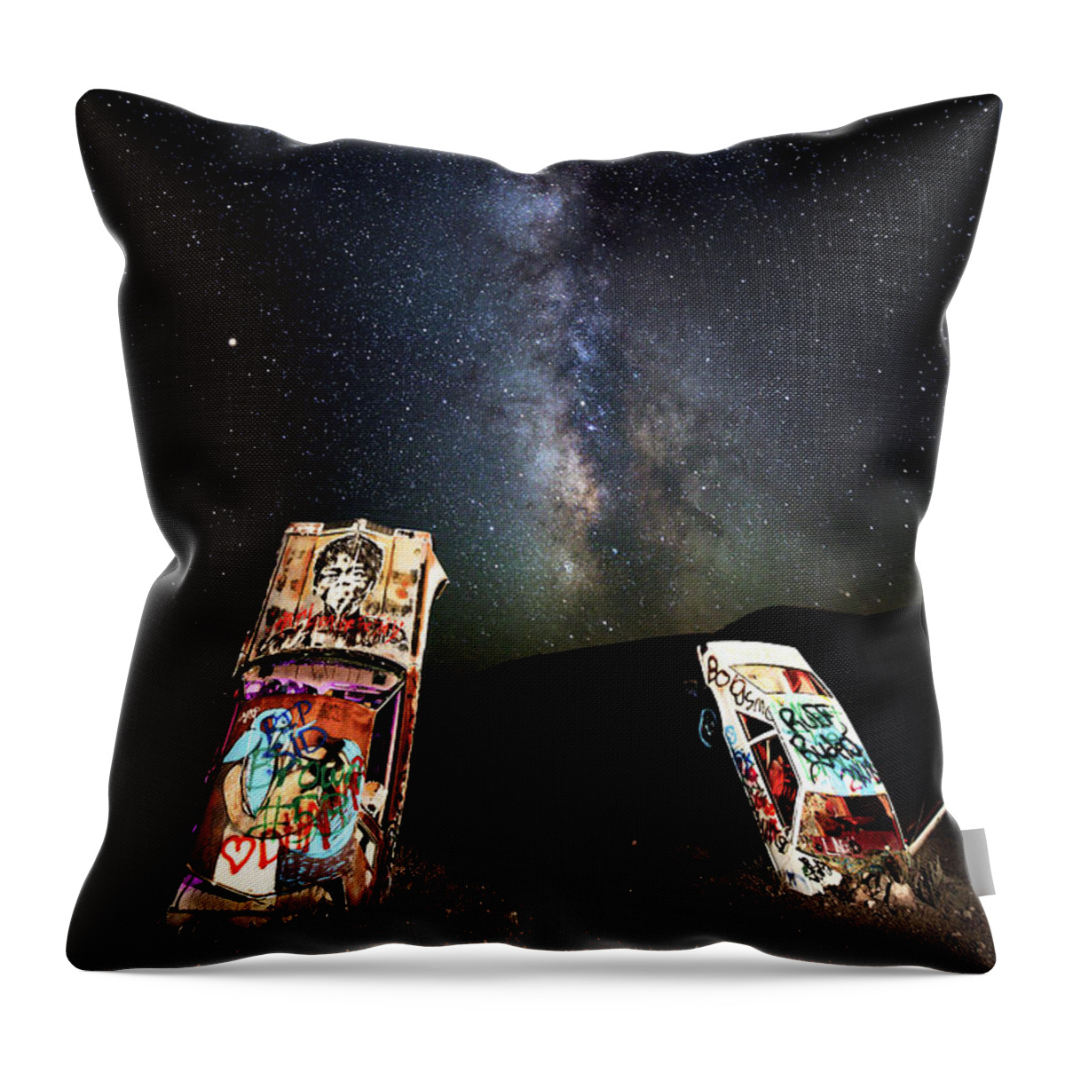 2018 Throw Pillow featuring the photograph Milky Way Over Mojave Desert Graffiti 1 by James Sage