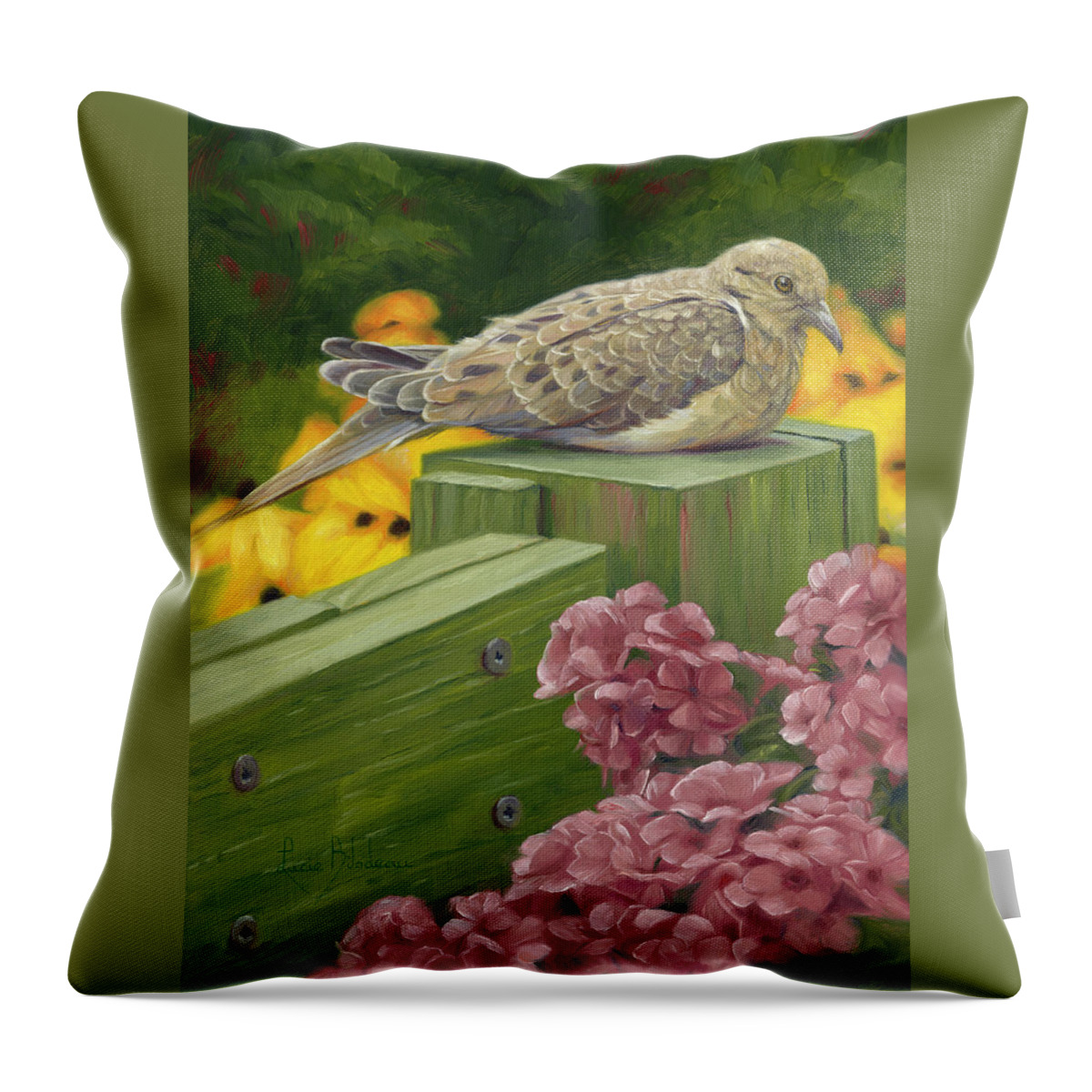 Mourning Dove Throw Pillow featuring the painting Milo by Lucie Bilodeau