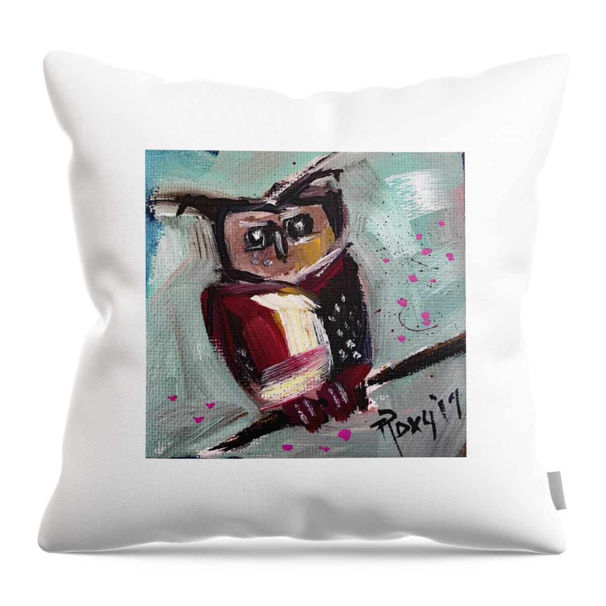 Owl Throw Pillow featuring the painting Mini Owl 1 by Roxy Rich