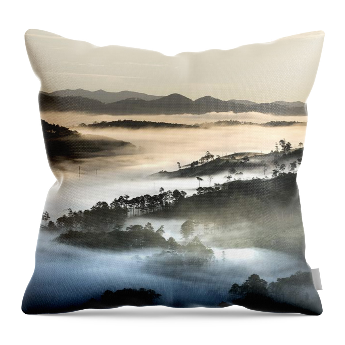 Landscape Throw Pillow featuring the photograph Mist by Top Wallpapers