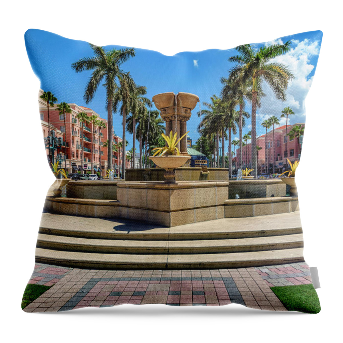 Estock Throw Pillow featuring the digital art Mizner Park In Boca Raton, Fl by Glowcam