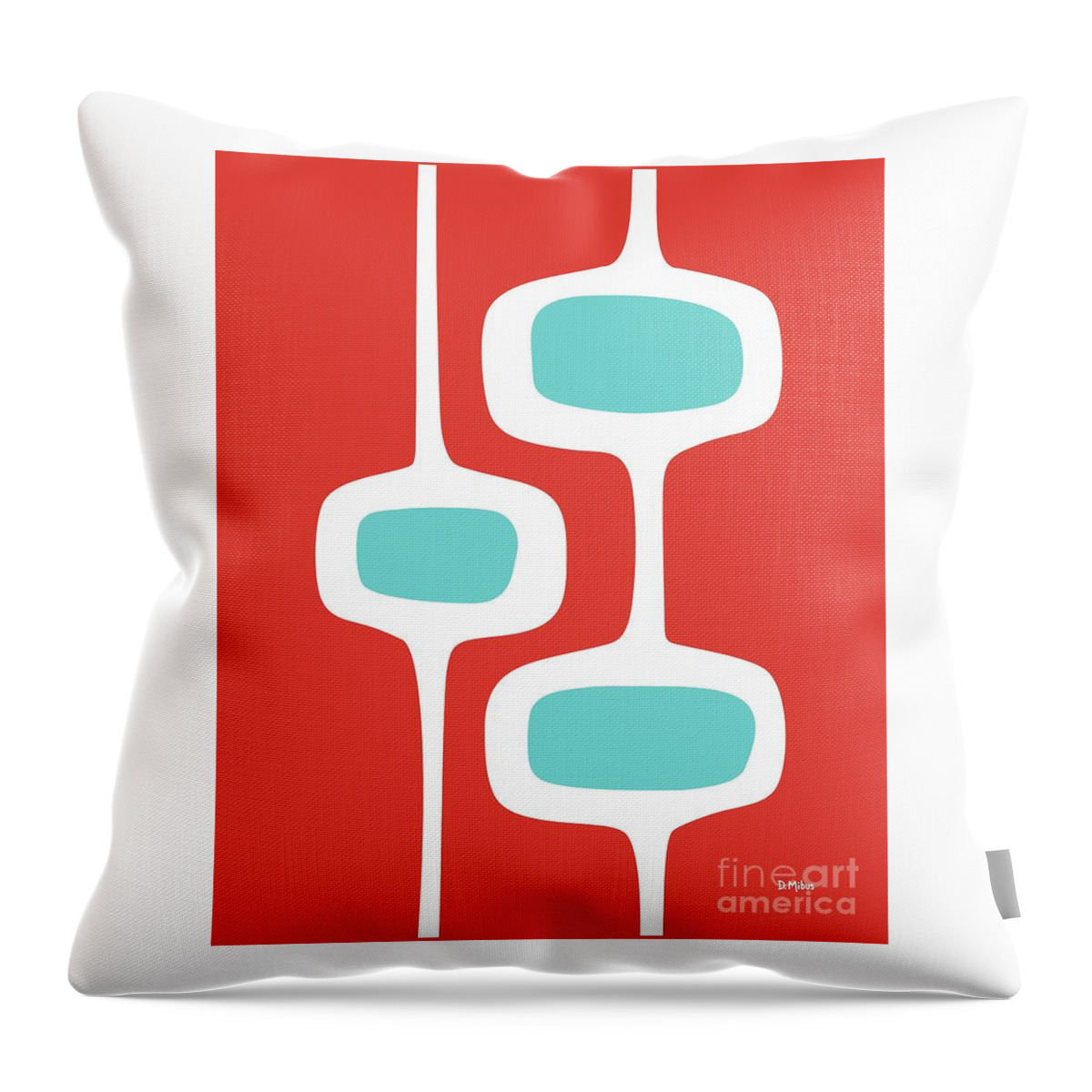 Mid Century Modern Throw Pillow featuring the digital art Mod Pod 2 Turquoise on Red by Donna Mibus
