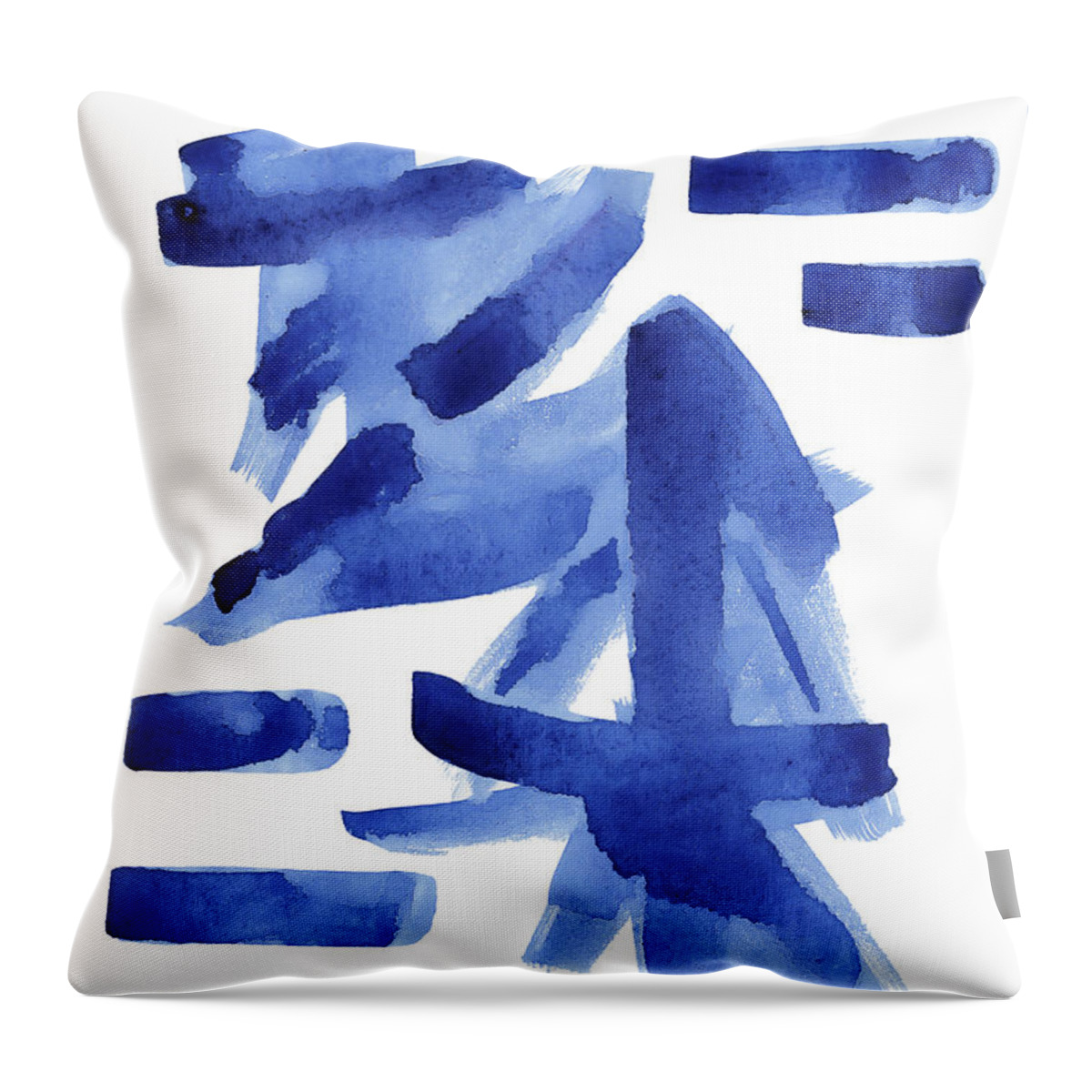 Asian Throw Pillow featuring the painting Modern Asian Inspired Abstract Blue and White by Audrey Jeanne Roberts