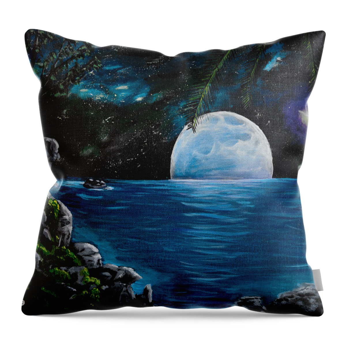 Blue Moon Throw Pillow featuring the painting Moon light Island by David Bigelow