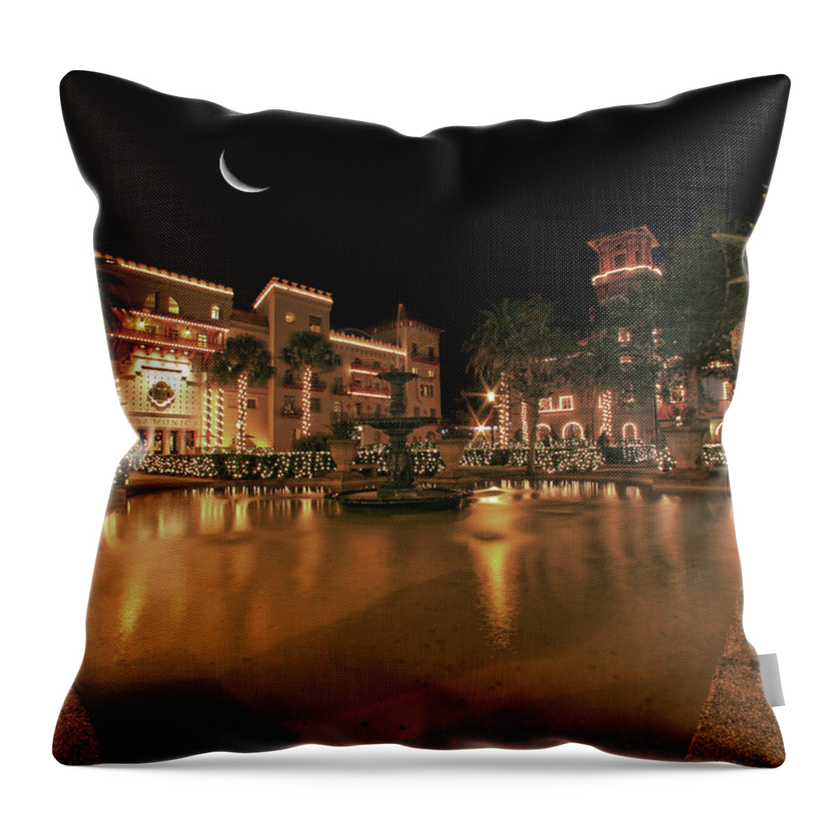 St Augustine Throw Pillow featuring the photograph Moon over St Augustine by Robert Och