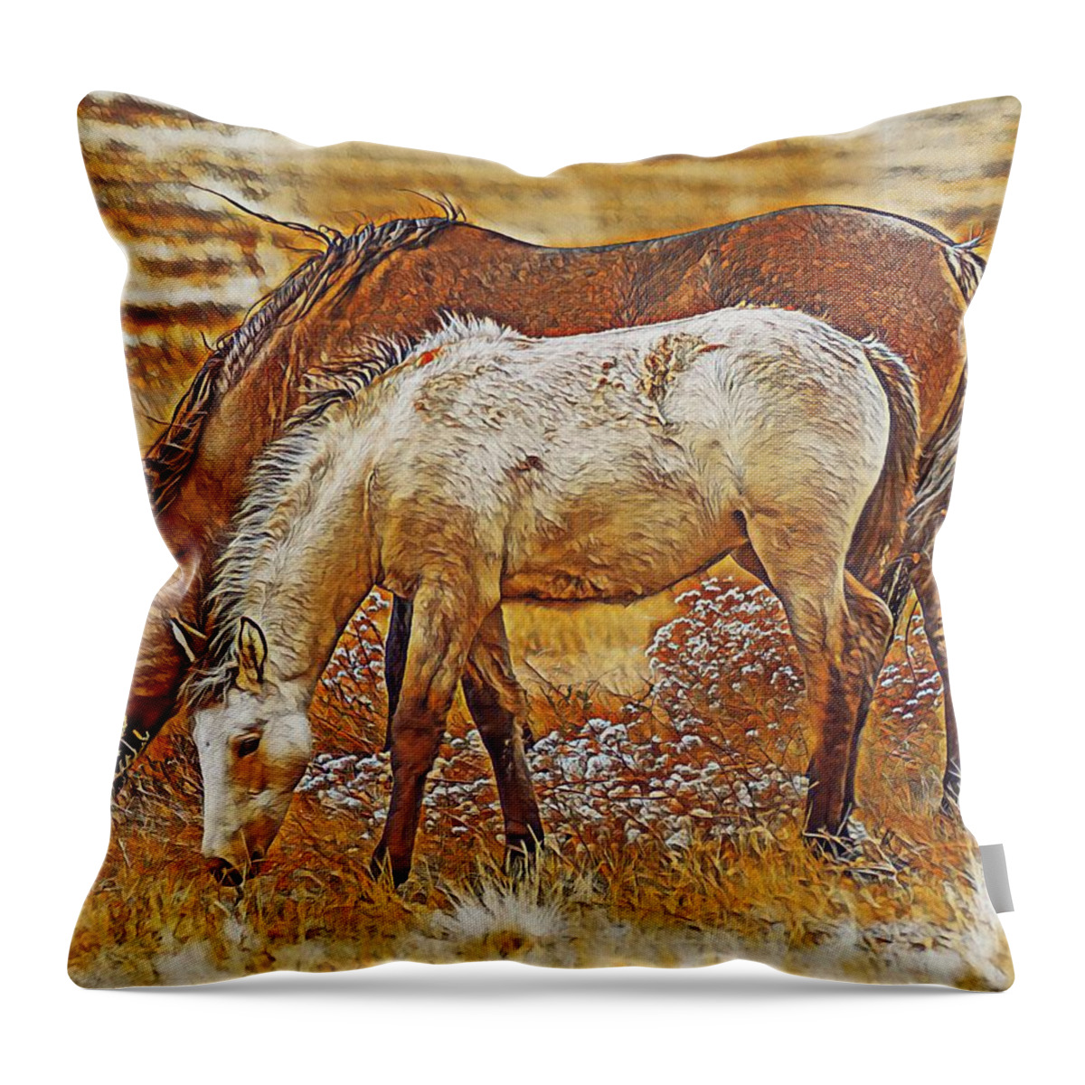 Stallions Throw Pillow featuring the digital art Mother and Child by Jerry Cahill