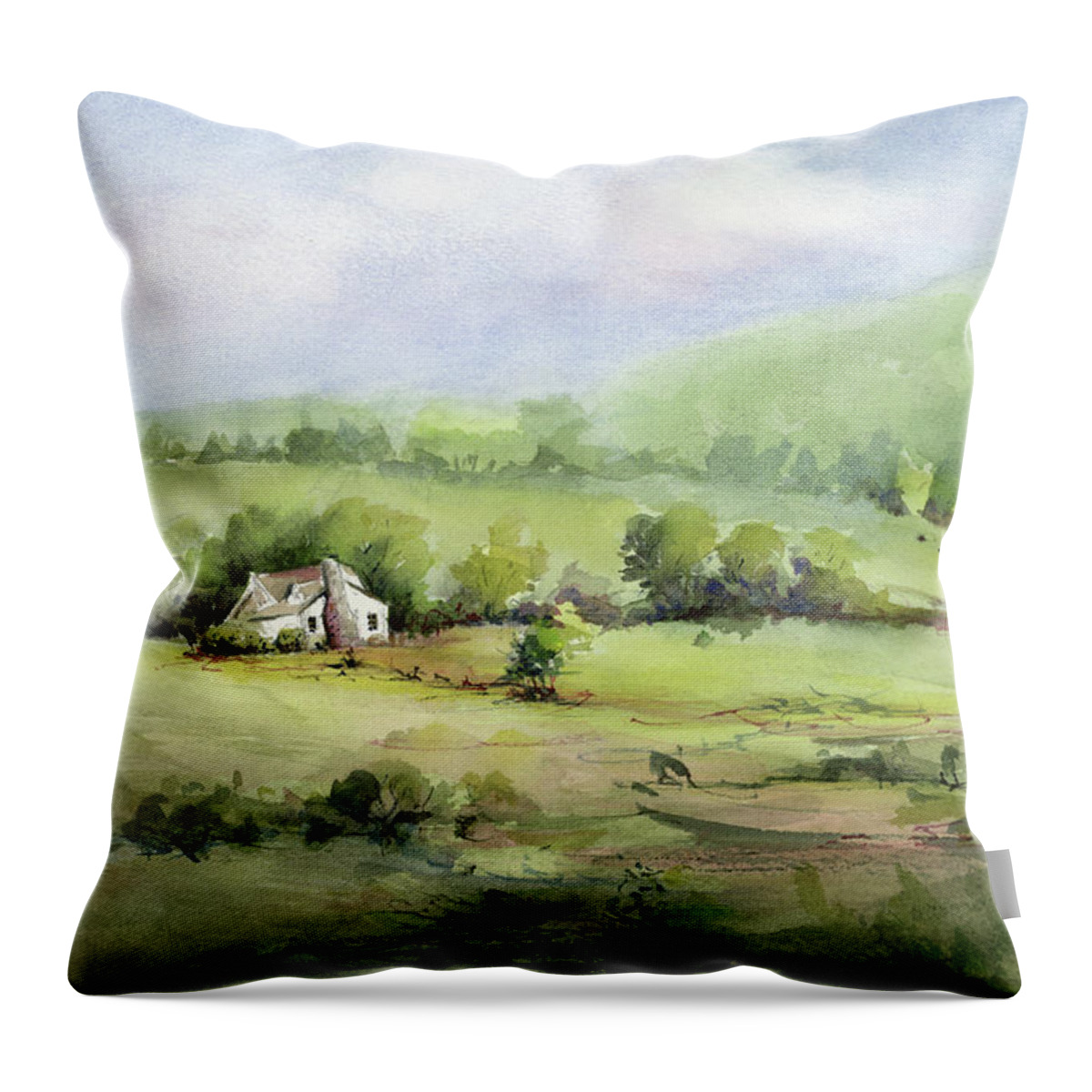 Face Mask Throw Pillow featuring the painting Mountain Haze by Lois Blasberg