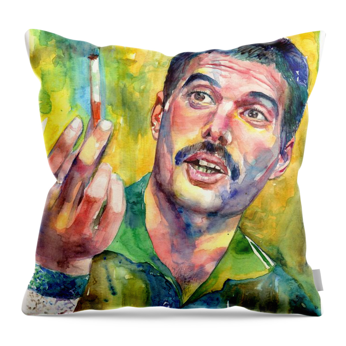 Freddie Mercury Throw Pillow featuring the painting Mr Bad Guy - Freddie Mercury Portrait by Suzann Sines