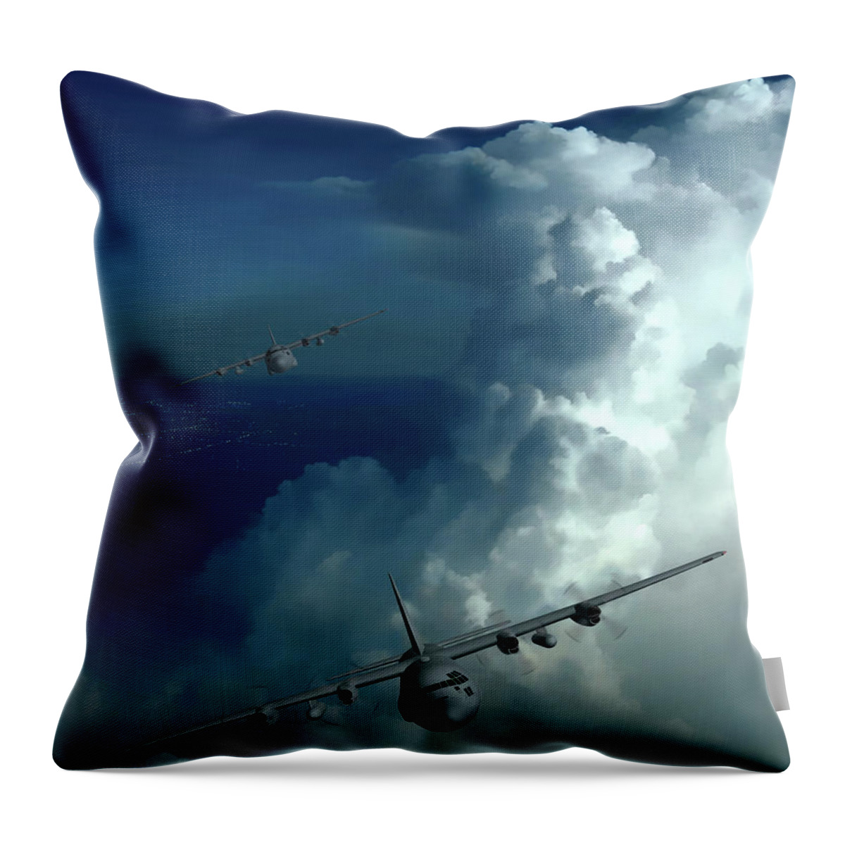 C-130 Throw Pillow featuring the digital art Mutual Support by Michael Brooks