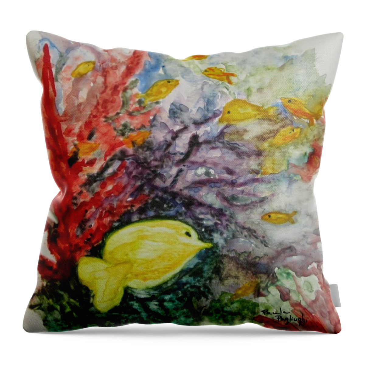 Watercolor Throw Pillow featuring the painting My World by Paula Pagliughi