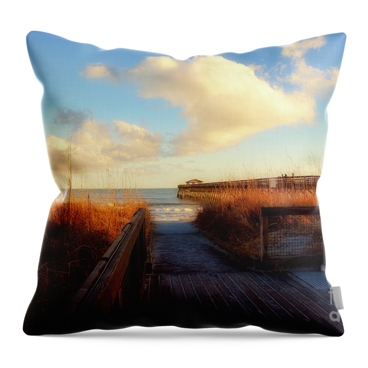 Scenic Throw Pillow featuring the photograph Myrtle Beach State Park Pier by Kathy Baccari