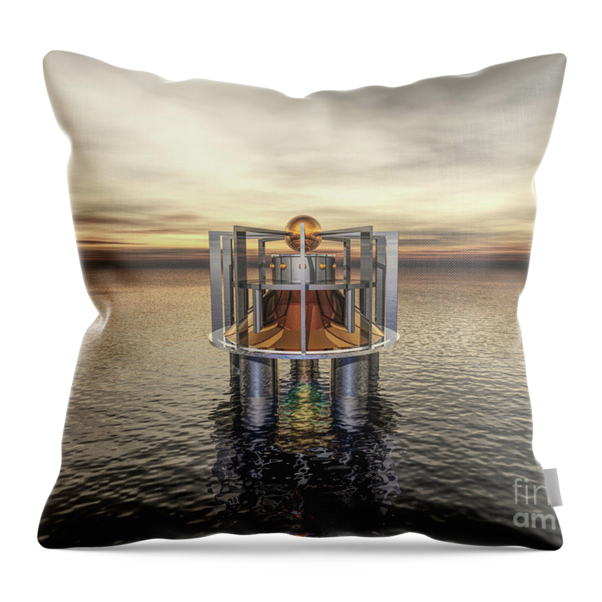 Structure Throw Pillow featuring the digital art Mysterious Structure At Sea by Phil Perkins