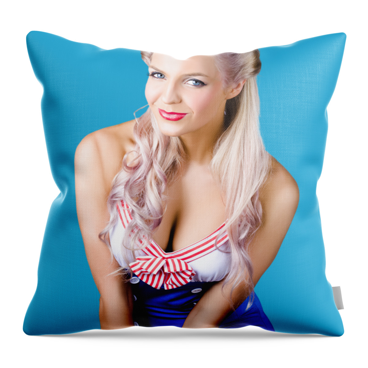 Sailor Throw Pillow featuring the photograph Navy pinup woman by Jorgo Photography