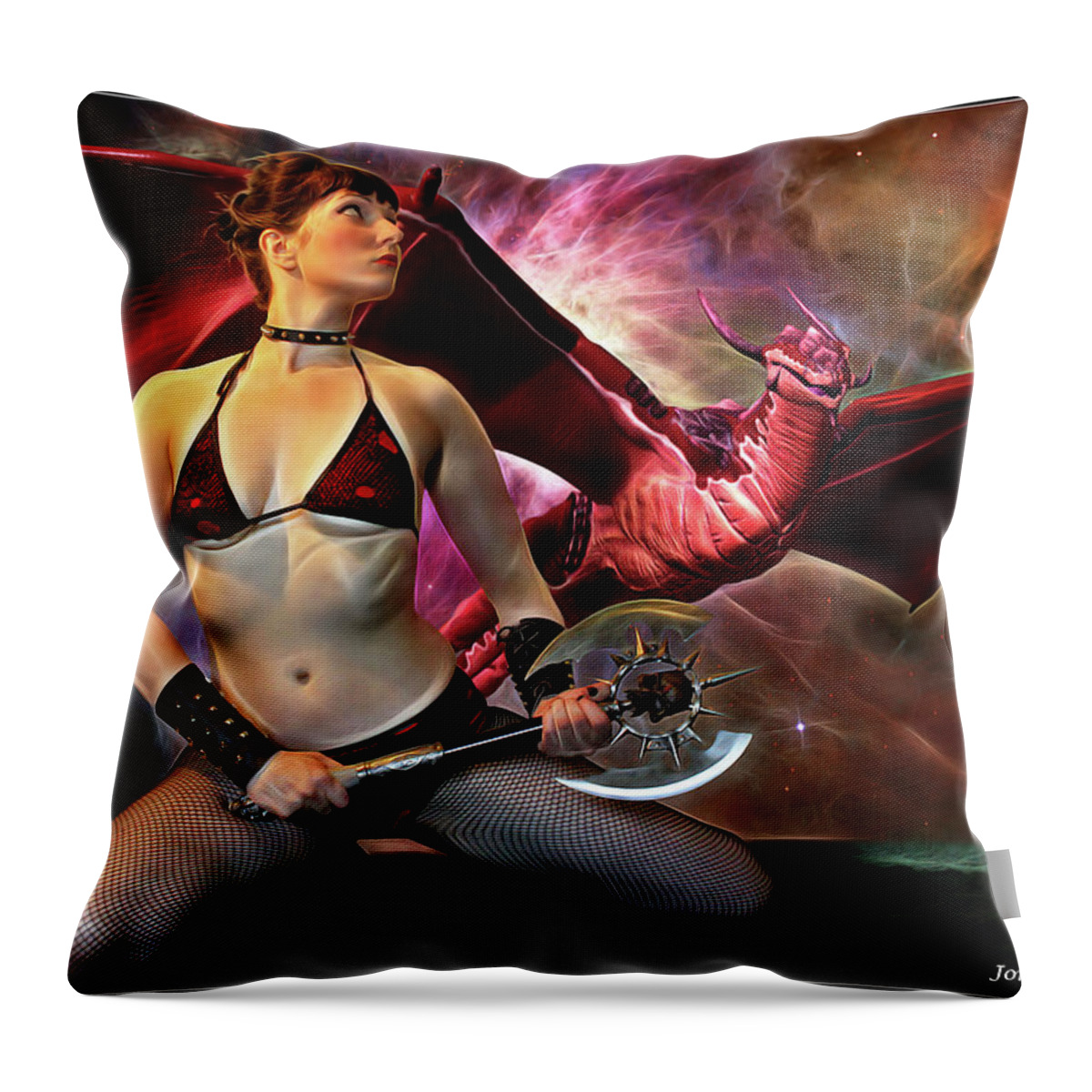 Dragon Throw Pillow featuring the photograph Nell And The Dragon by Jon Volden