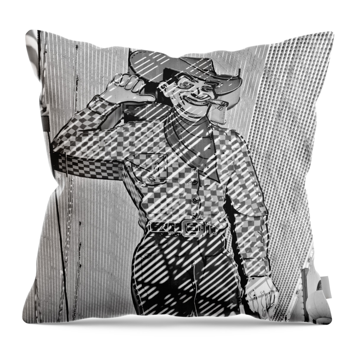 Vegas Vic Throw Pillow featuring the photograph Vegas Vic BW by Mary Pille