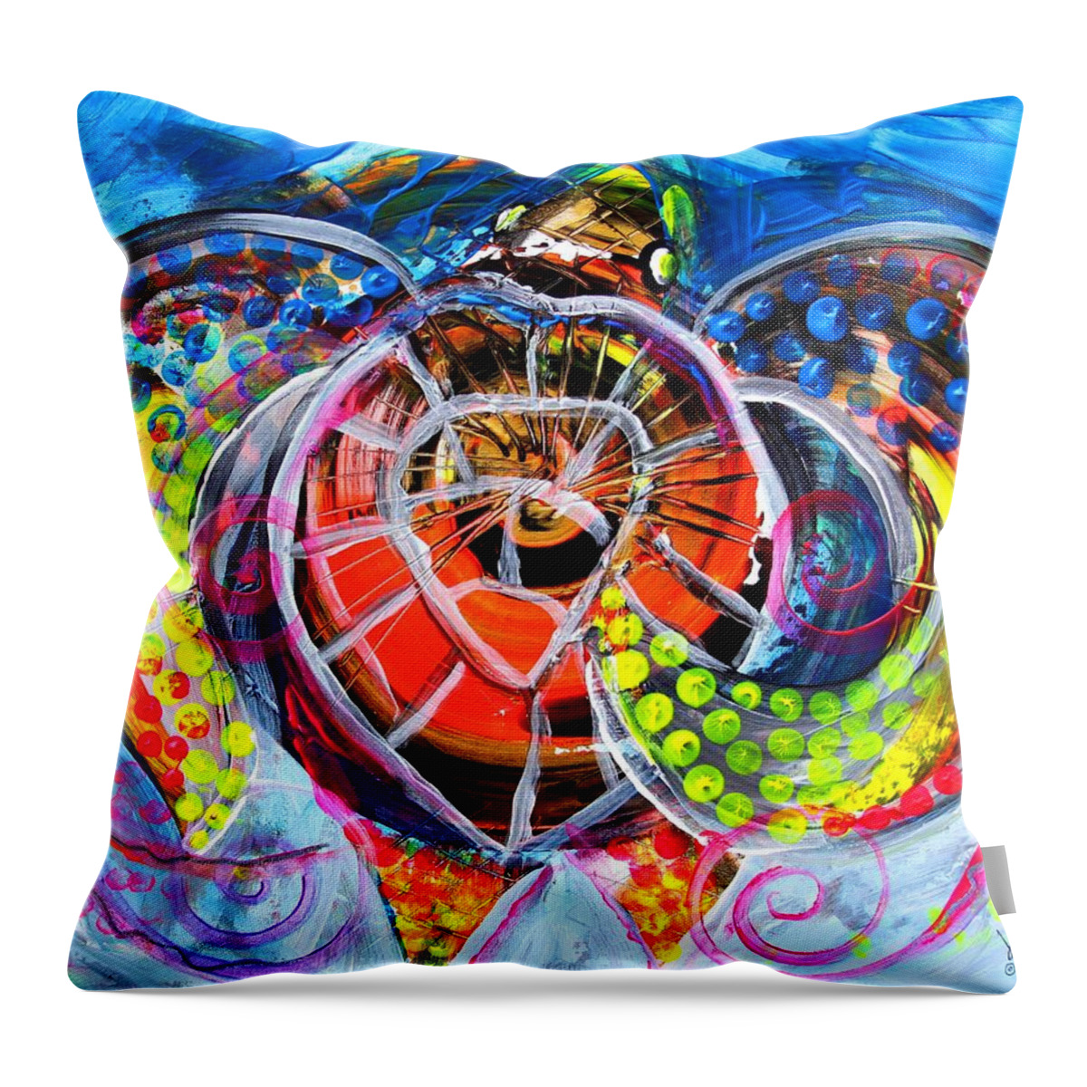 Seaturtle Throw Pillow featuring the painting Neon Sea Turtle, Wake and Drag by J Vincent Scarpace
