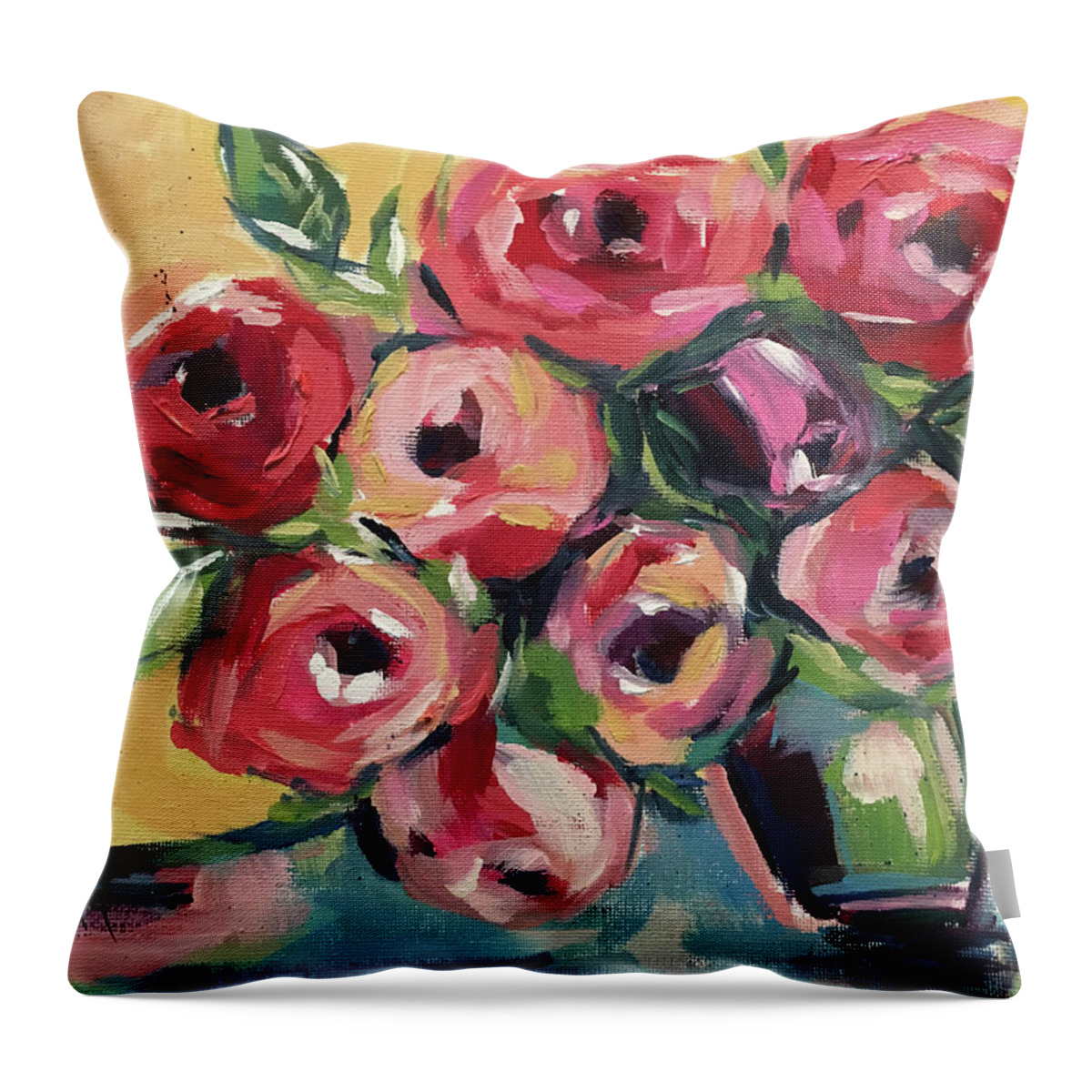 Roses Throw Pillow featuring the painting New Roses by Roxy Rich