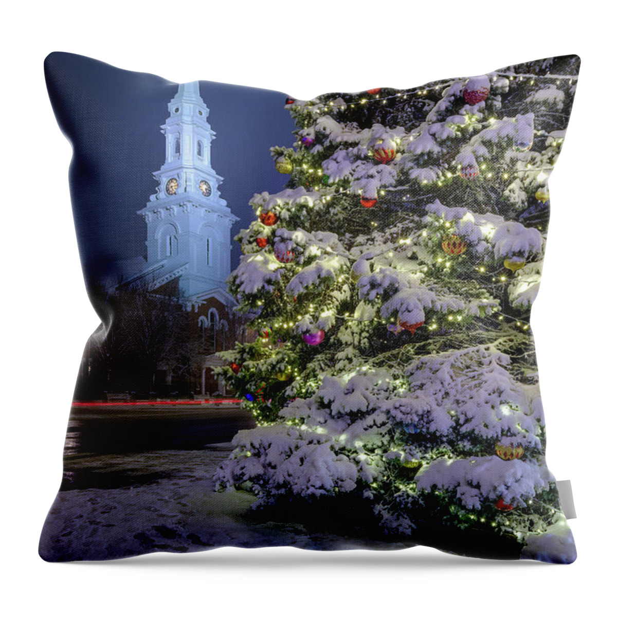 Market Square Throw Pillow featuring the photograph New Snow For Christmas by Jeff Sinon
