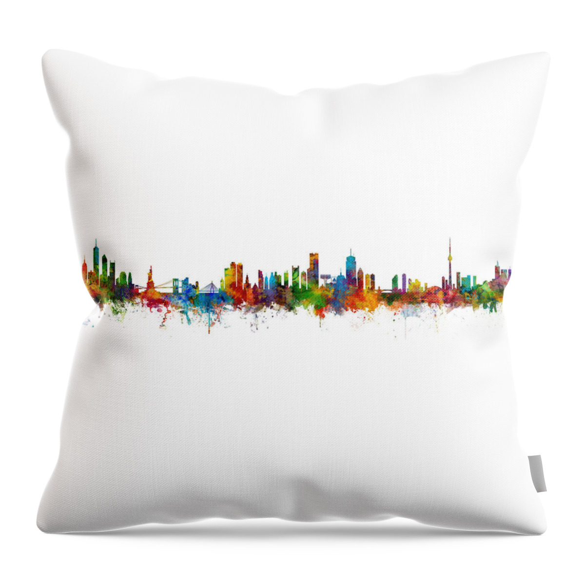 Toronto Throw Pillow featuring the digital art New York, Boston, Toronto Skylines Mashup by Michael Tompsett