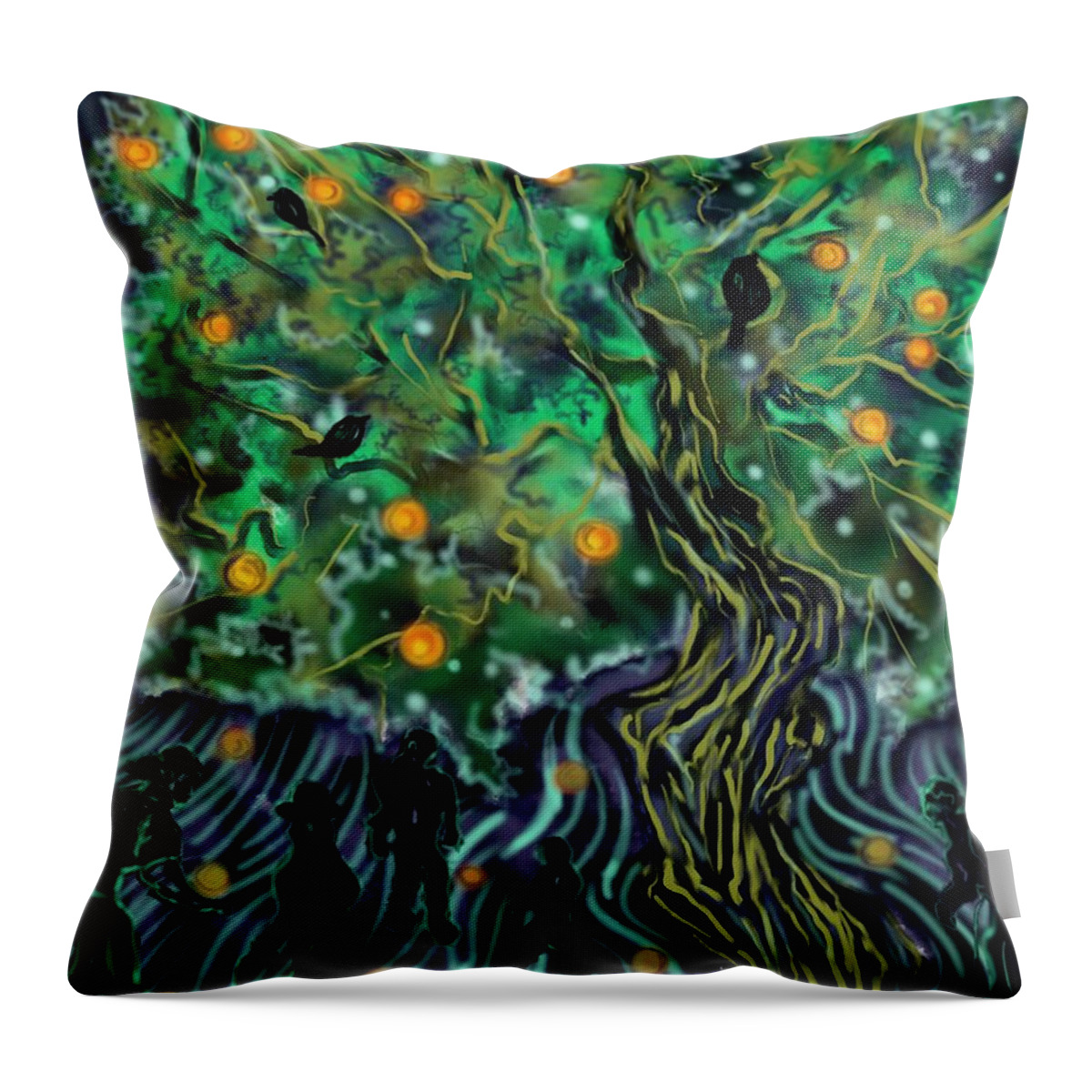 Night Throw Pillow featuring the digital art Night Harvest by Angela Weddle