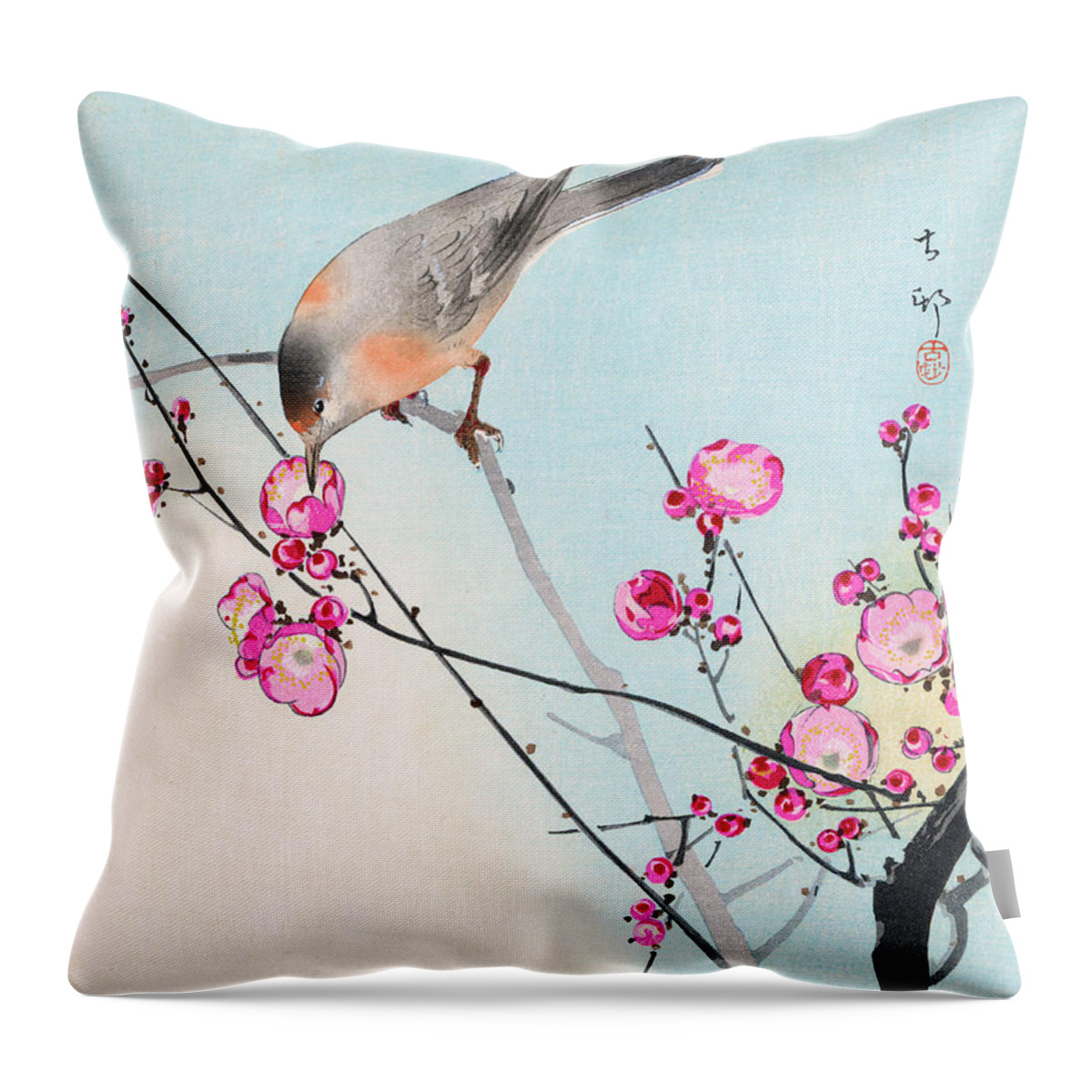 Koson Throw Pillow featuring the painting Nightingale by Koson
