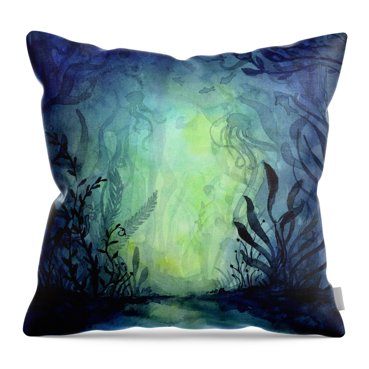 Ocean Throw Pillow featuring the painting Ocean Foliage by Olga Shvartsur