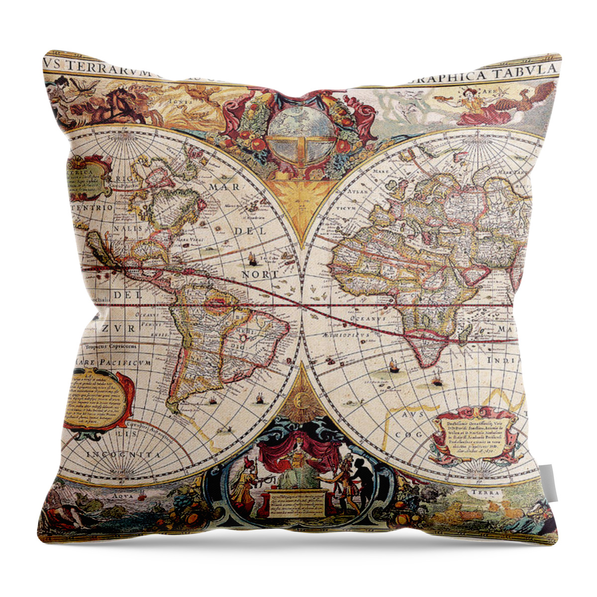 Classical Maps Throw Pillow featuring the painting Old Cartographic Map by Rolando Burbon