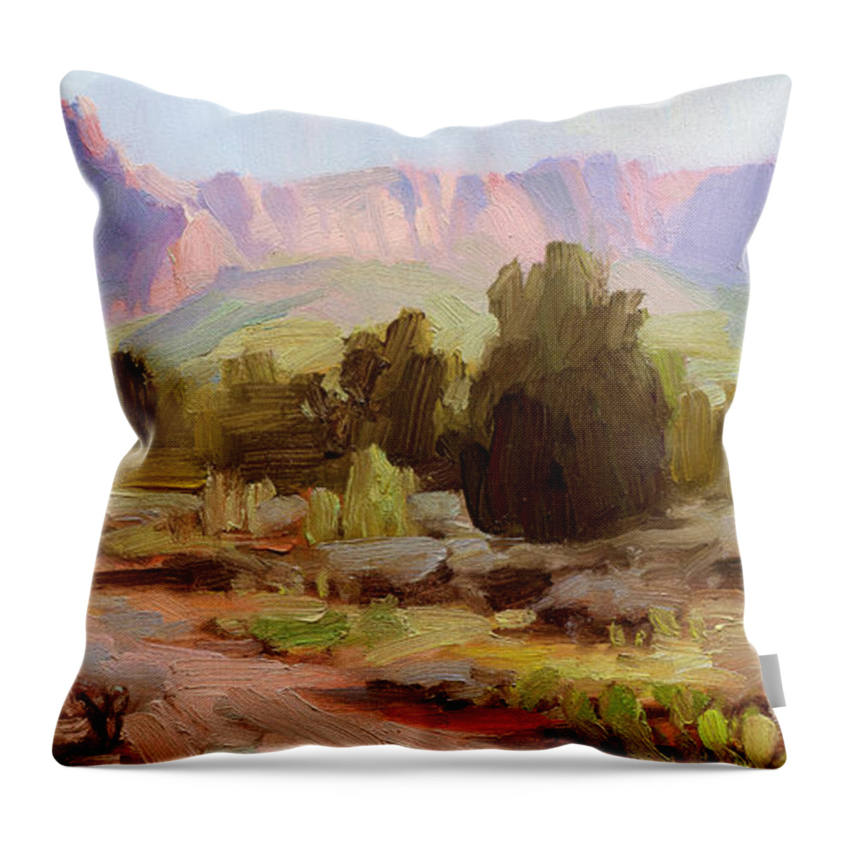 Zion Throw Pillow featuring the painting On the Chinle Trail by Steve Henderson