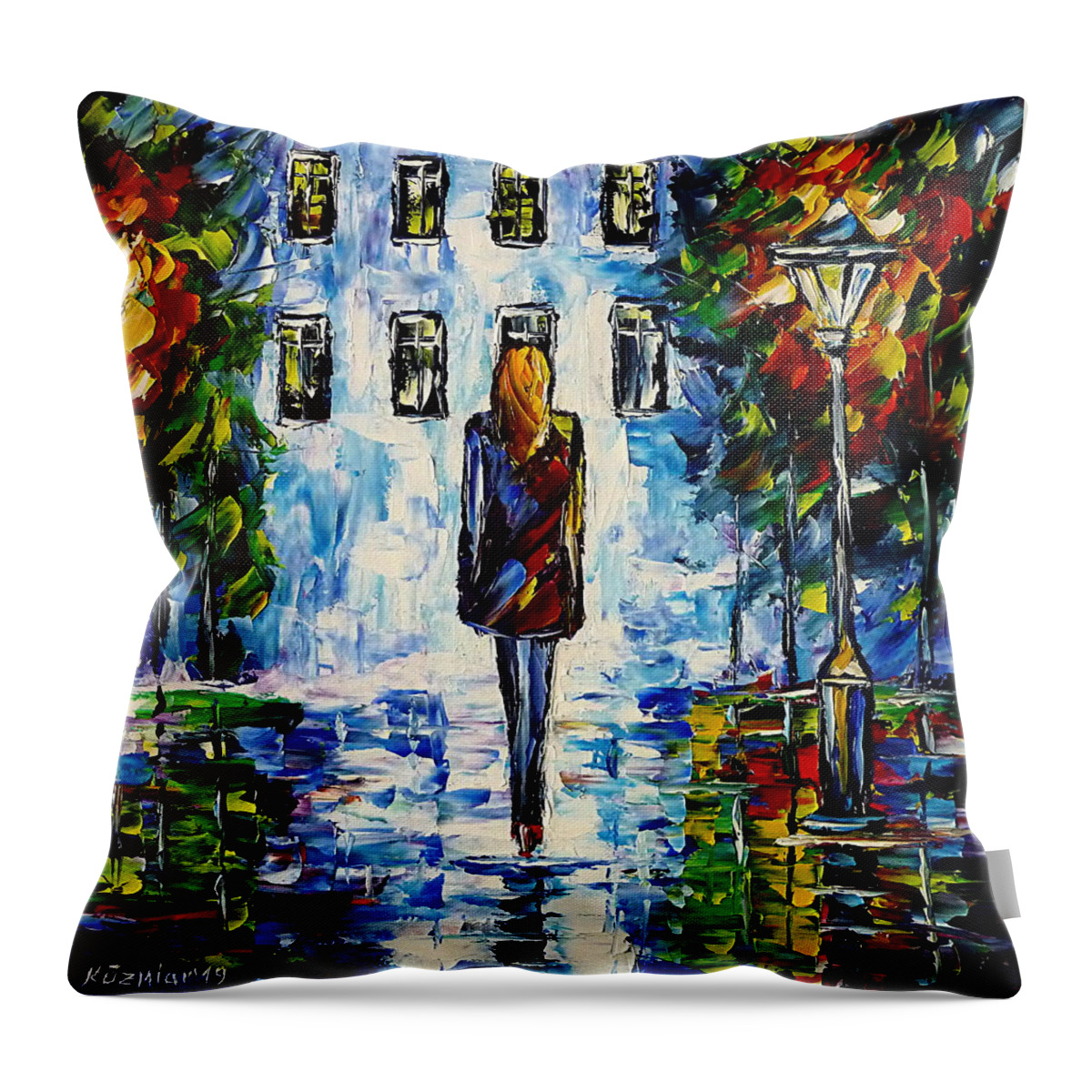 Nightly Scenery Throw Pillow featuring the painting On The Way Home by Mirek Kuzniar