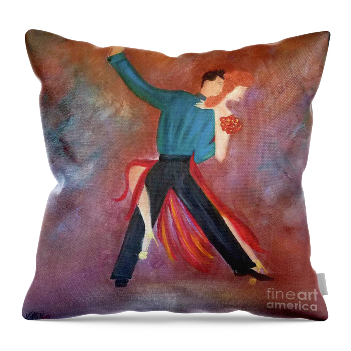 Tango Throw Pillow featuring the painting One Step Closer by Artist Linda Marie
