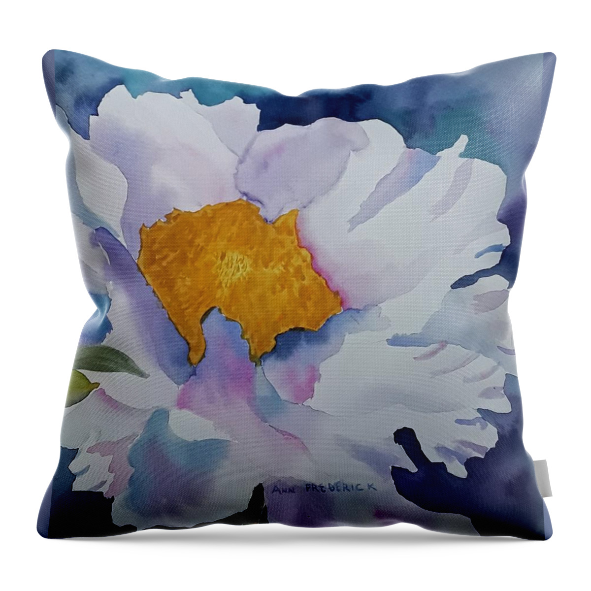 Floral Throw Pillow featuring the painting One White Flower by Ann Frederick