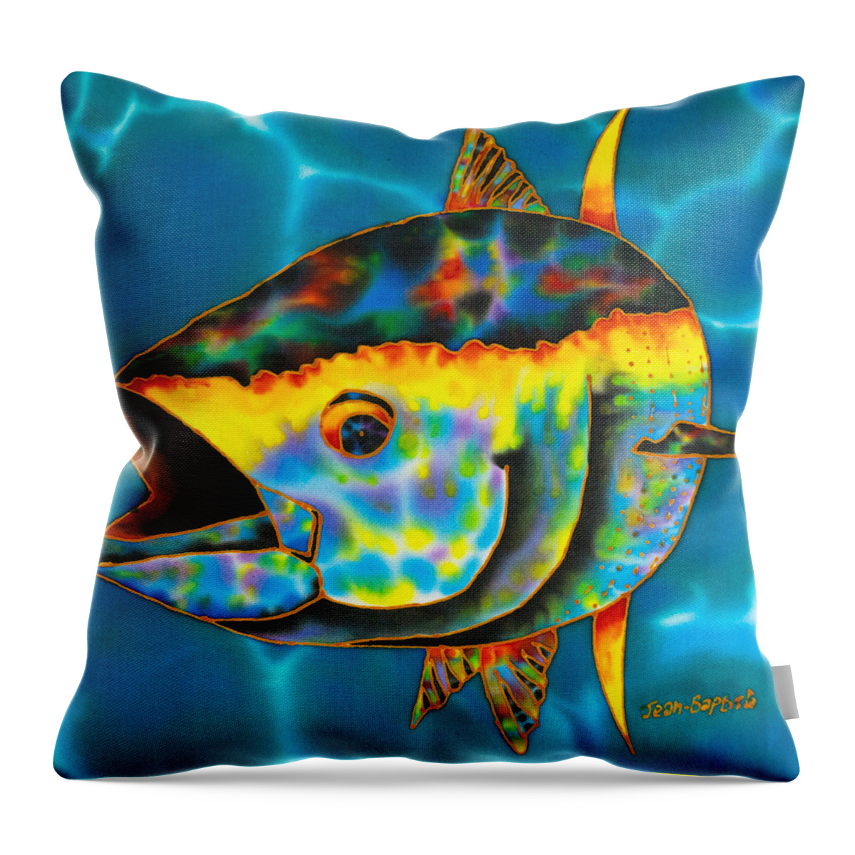 Saltwater Fish Throw Pillow featuring the painting Opal Tuna by Daniel Jean-Baptiste