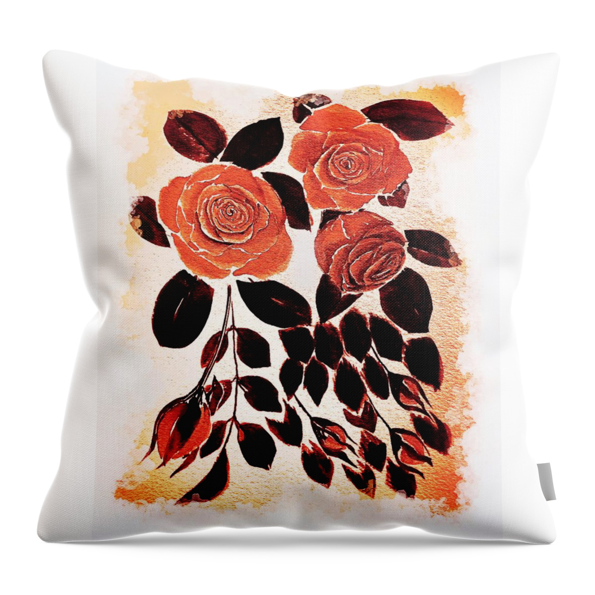 Digital Throw Pillow featuring the mixed media Orange Rose Watercolor Painting by Delynn Addams