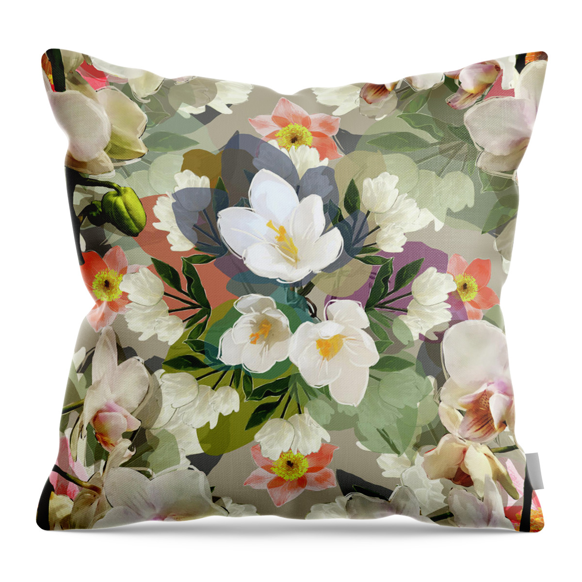 Pop Art Throw Pillow featuring the mixed media Orchid Flower Blossom by Big Fat Arts