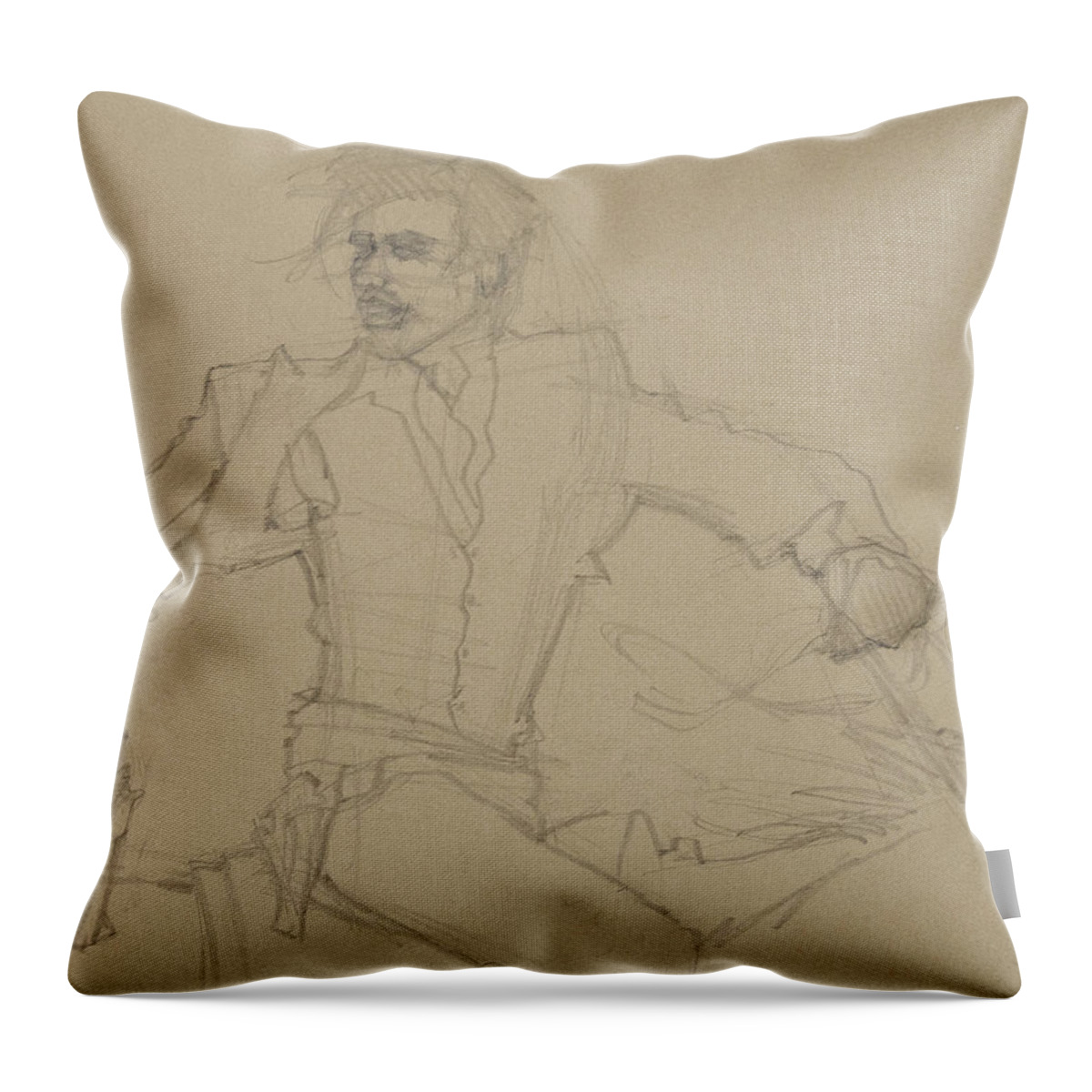 Horse And Rider Throw Pillow featuring the drawing Outlaw On The Run by Jani Freimann
