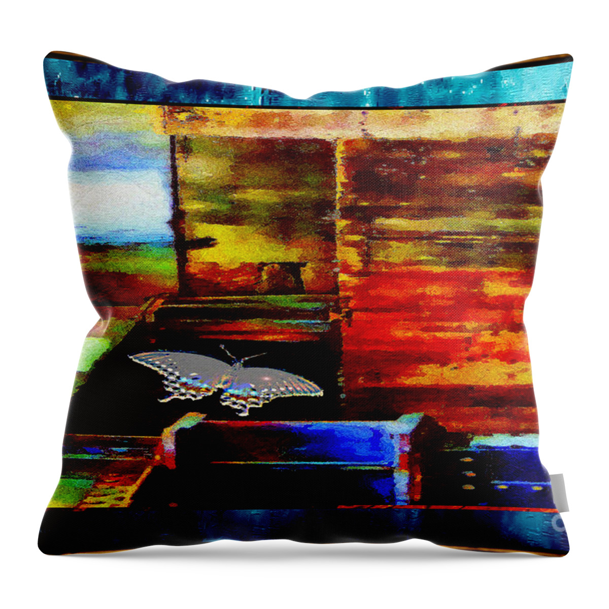 Aquamarine Throw Pillow featuring the mixed media Painted Shadows of a Different Love and Time by Aberjhani