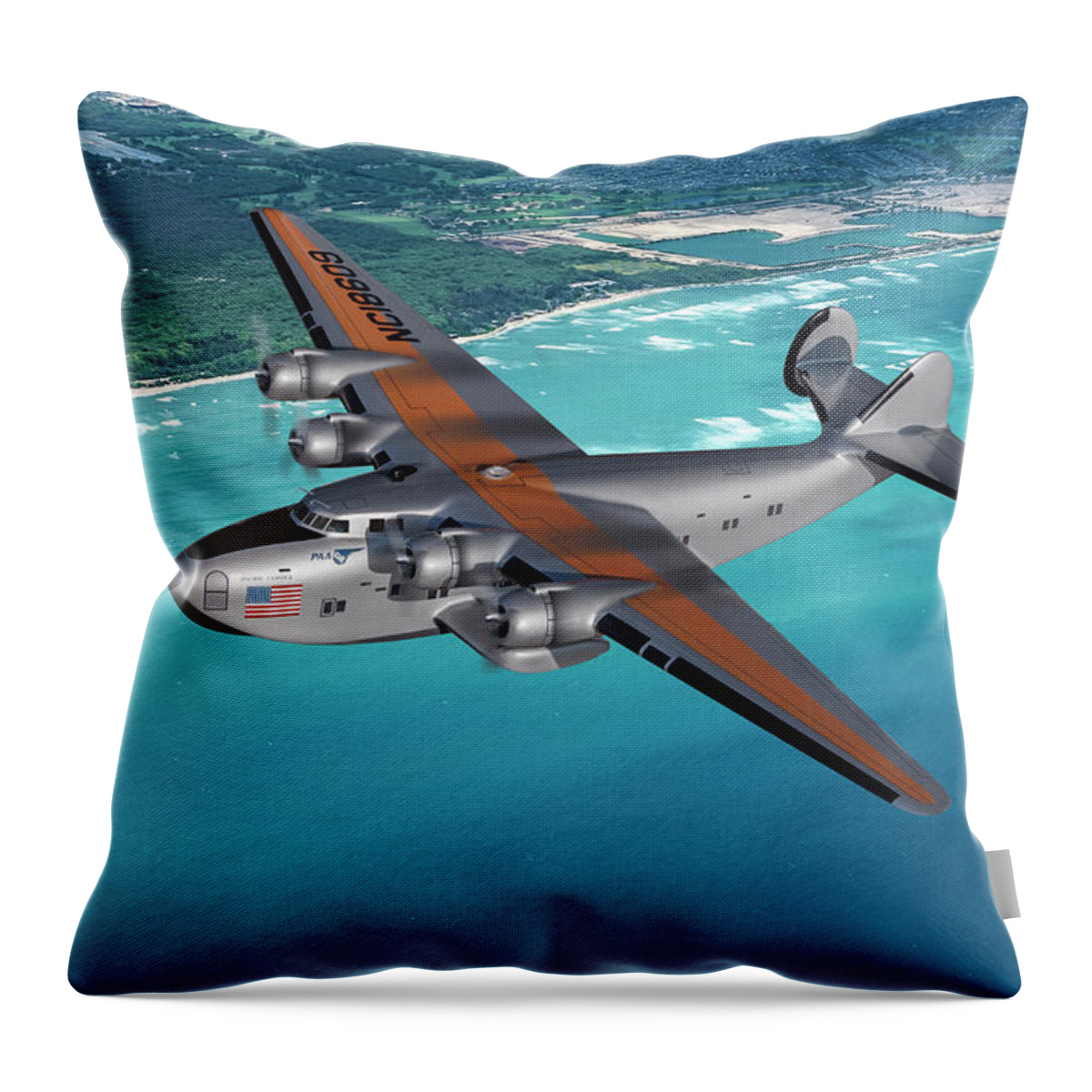  Throw Pillow featuring the digital art Pan Am Clipper Flying Boat by Erik Simonsen