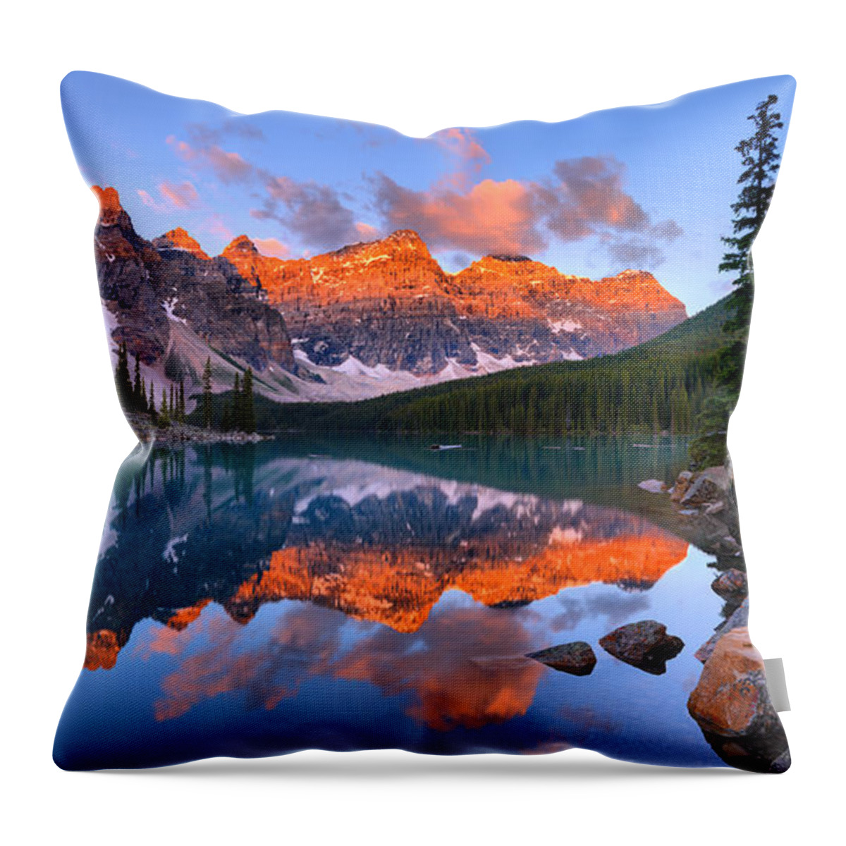 Moraine Lake Throw Pillow featuring the photograph Panoramic Sunrise At Moraine Lake by Adam Jewell